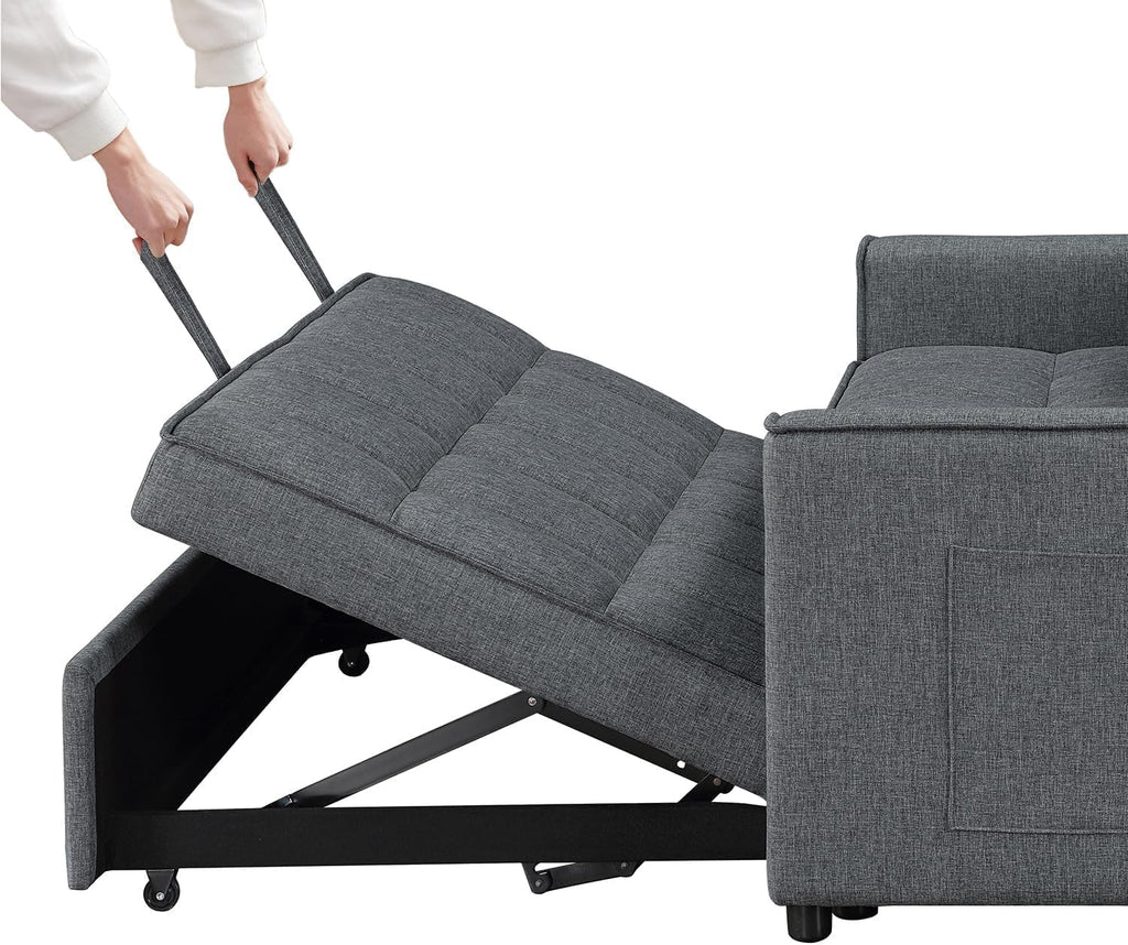 2-in-1 Convertible Loveseat Sofa Bed with Pull Out Bed and Storage Sectional Counch for Living Room, Apartment, Bedroom, Office, Gray