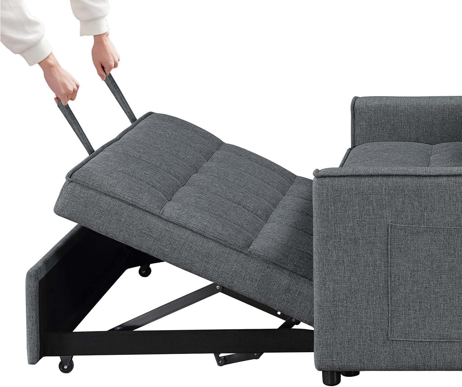 2-in-1 Convertible Loveseat Sofa Bed with Pull Out Bed and Storage Sectional Counch for Living Room, Apartment, Bedroom, Office, Gray