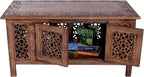 Hand-Carved Wooden Coffee Table – 36” x 18” Rectangular Mango Wood Center Table with Storage, Natural Burnt Finish, Living Room & Accent Table