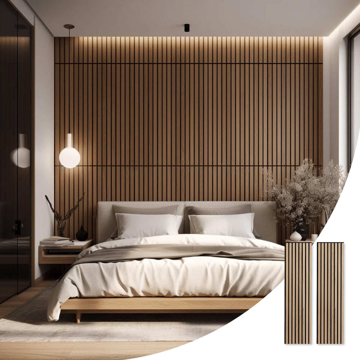 WVH Slatpanel Oak Natural Core – Acoustic 3D Textured Wood Panels for Walls & Ceilings | Decorative Panels for Homes, Offices & Studios | 2 x 47.24” x 12.6” | Real Wood Veneer, MDF, Felt - Grand Goldman