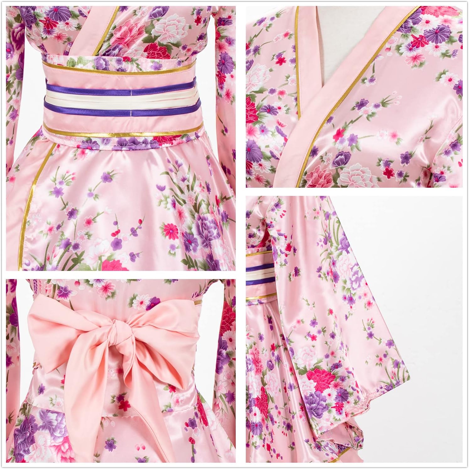 Japanese Anime Women's Dance Kimono Robe Fancy Dress Hand Held Silk Folding Fans Tabi Hairstick Socks Set