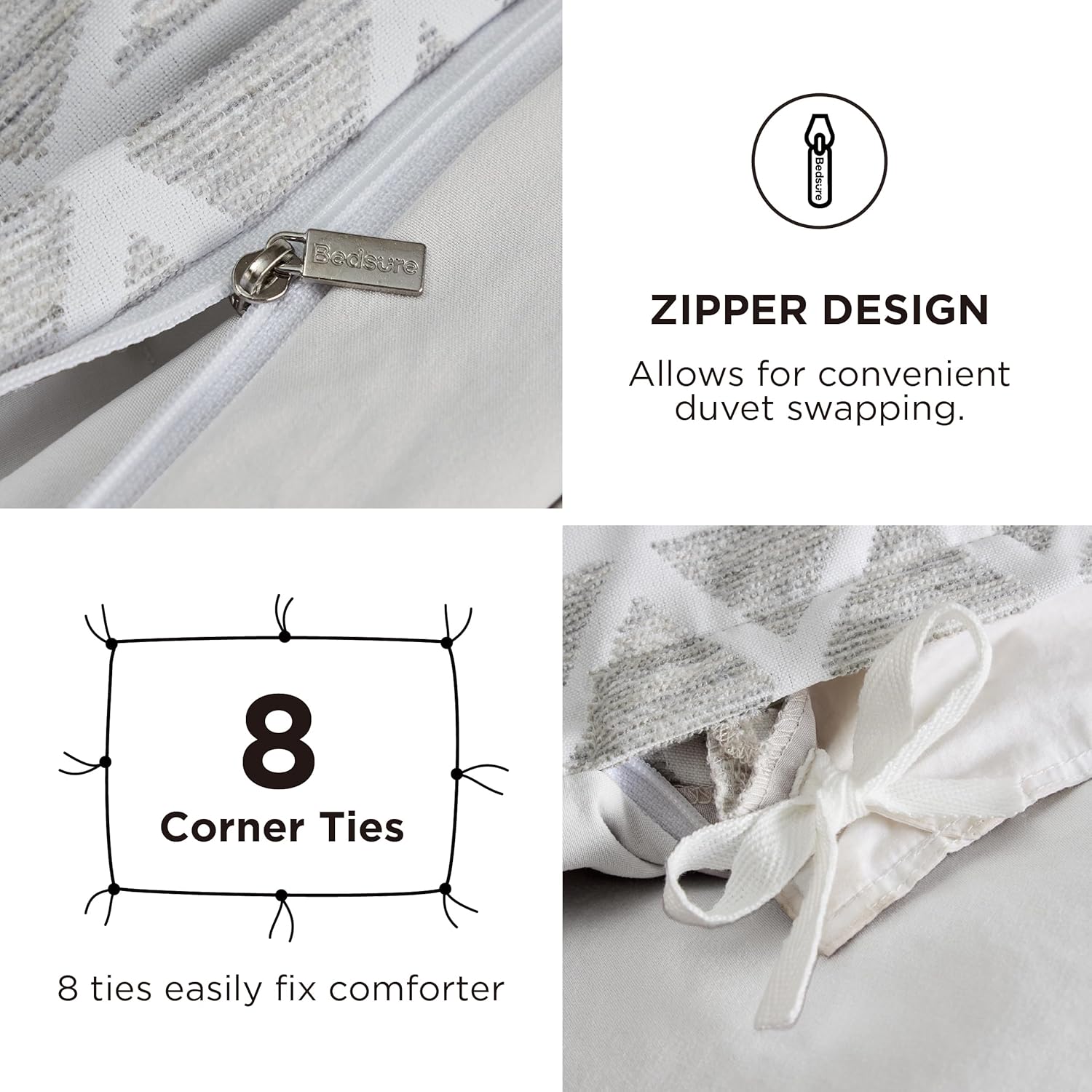 Bedsure ボヘミアン 掛け布団カバー - オールシーズン用ボヘミアン寝具掛け布団カバーセット、シャビーシックジャカード掛け布団カバー（グレー、幾何学模様、キングサイズ、104"x90"）