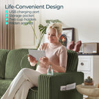 LINSY HOME Sectional Sleeper Sofa with Pull Out Couch Bed - Convertible Plush Corduroy Cloud Couch with Storage Chaise & USB Charging, Comfy Modular Couches for Living Room, Green