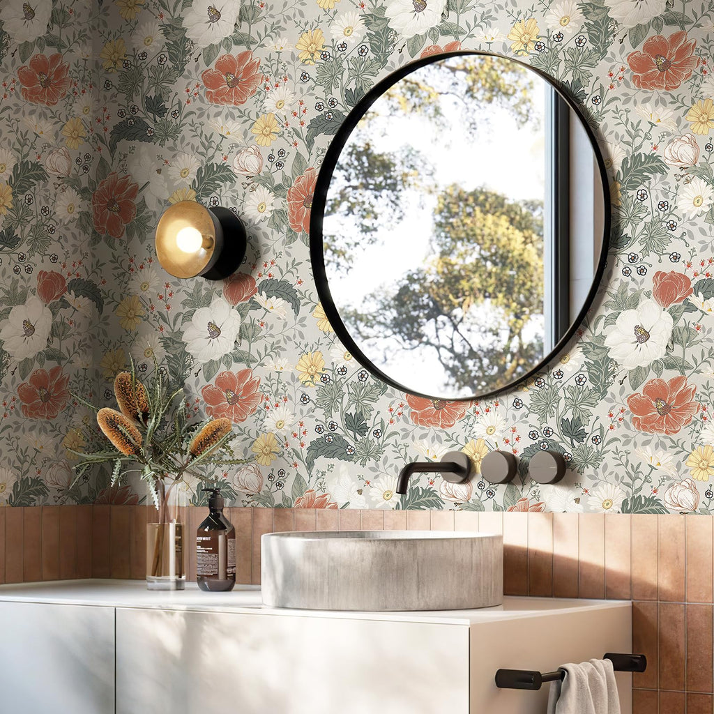 Simon&Siff Vintage Wallpaper Peel and Stick Modern Floral Wall Paper Farmhouse Botanical Contact Paper Removable Renter Friendly Wallpaper for Cabinets Countertop Wall 17.3" x 118"