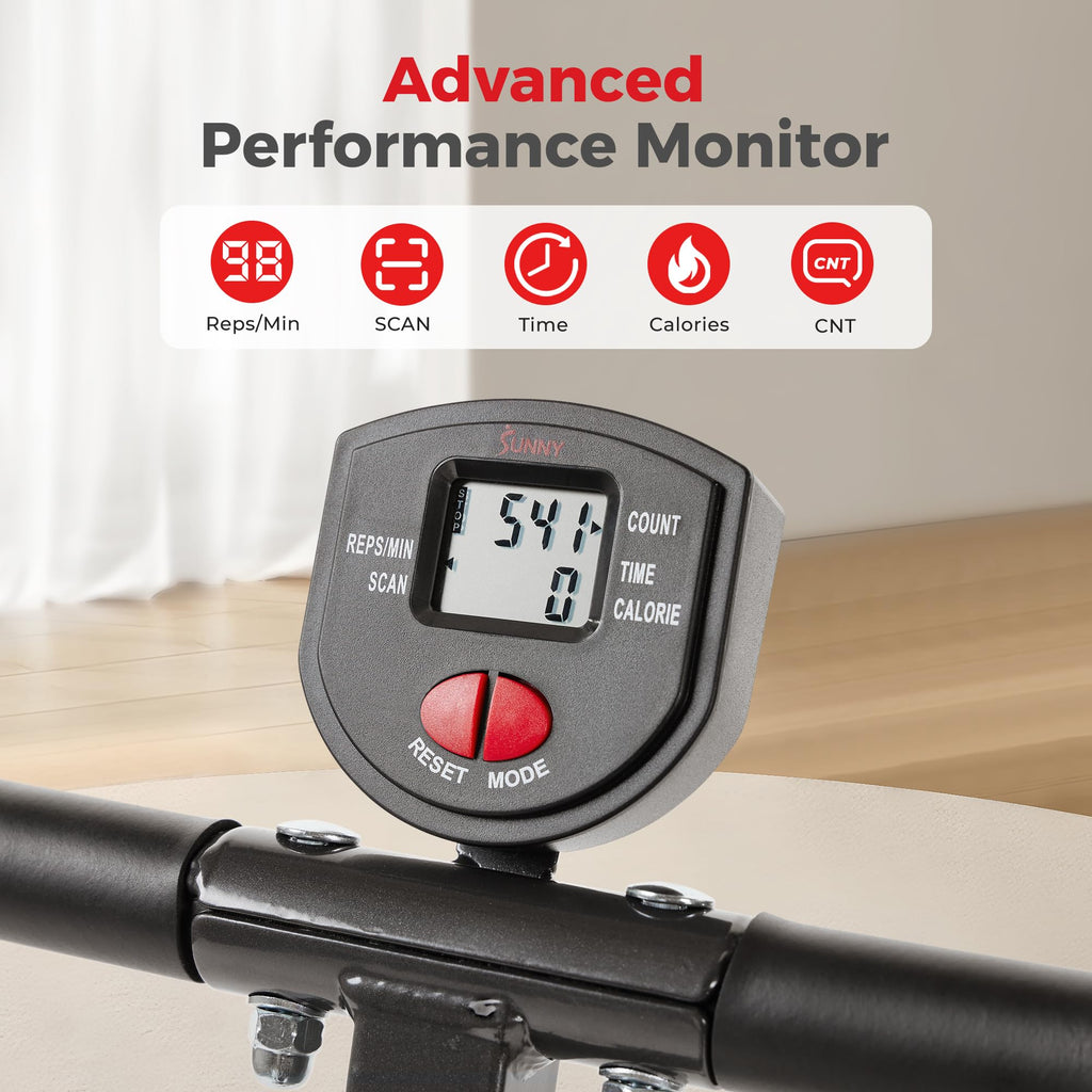 Sunny Health & Fitness Row-N-Ride® Plus, Heavy Duty Assisted Squat Machine with 300 LB Max Weight Capacity, Adjustable Resistance and Thick Padded Seat - NO. 077PLUS