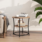 BOFENG Side Table,Round End Table with 2 Storage Shelves for Living Room, Bedroom,Small Spaces,Coffee Table Nightstand with Sturdy Metal Frame,Easy Assembly,Rustic Brown