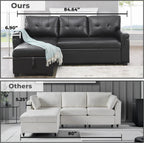 Naomi Home Jenny Sectional Sofa Sleeper with Storage Chaise, Tufted Pull Out Couch with Storage, Sectional Bed, L-Shaped Reversible Sleeper Sofa, Black,Air Leather