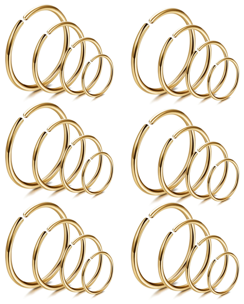 LOYALLOOK 18/24Pcs Hypoallergenic Nose Rings Hoops 316L Surgical Stainless Steel Lightweight Small Piercing Jewelry for Women Men Cartilage Tragus Helix