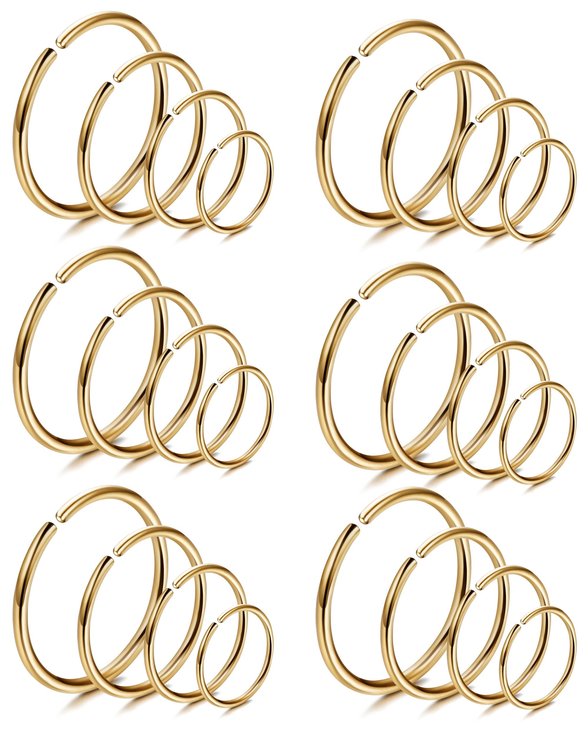 LOYALLOOK 18/24Pcs Hypoallergenic Nose Rings Hoops 316L Surgical Stainless Steel Lightweight Small Piercing Jewelry for Women Men Cartilage Tragus Helix