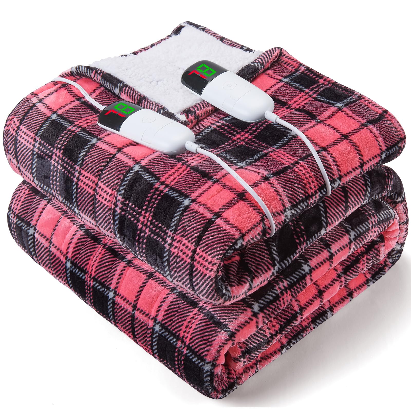 Elektrisch verwarmd deken, 50X60, verwarmingsdeken met 10 verwarmingsniveaus/8 uur automatische uitschakeling, marineblauw geruit Sherpa-dekenverwarmer voor volwassenen, wasbaar deken cadeau voor bank bed kantoor, ETL