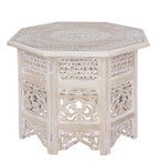 COTTON CRAFT Solid Wood Coffee Table - Hand Carved Vintage Boho Folding Side Table - Small Spaces Entryway Family Room Accent Table Living Room End Table - No Tools Assembly - Octagon 28 in x 18 in H