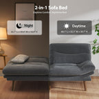 Pipishell Convertible Futon Sofa Bed,66" Corduroy Futon Couch with Adjustable Backrest and Armrests, Recliner Sleeper Sofa for Small Spaces, Play Room or Office, Grey