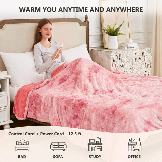 Homemate Heated Blanket Electric Throw - 50x60 Heating Blanket Throw 5 Gears Auto-Off 10 Heat Levels Heat Blanket Over-Heat Protection Luxury Faux Fur Sherpa Heater Blanket Electric ETL Certification