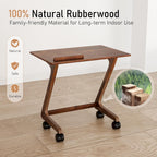 TV Tray Table with Casters, Solid Rubberwood End Tables, Sofa Side Table Couch Table Laptop Desk Removable Snack Tray for Coffee Bed Sofa Eating Writing Reading Living Room Bedroom, Dark Walnut
