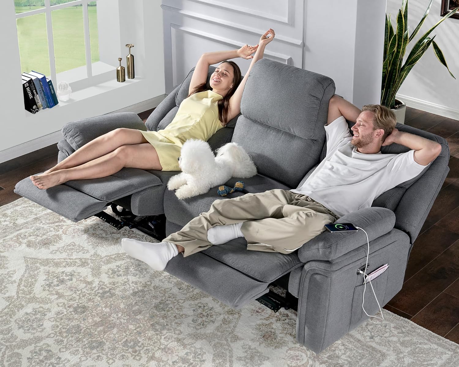 VanAcc Power Recliner Sofa, Home Theater Seating with Type-C Charging Ports, Electric Reclining Sofa for Living Room, Grey Sofa Recliner