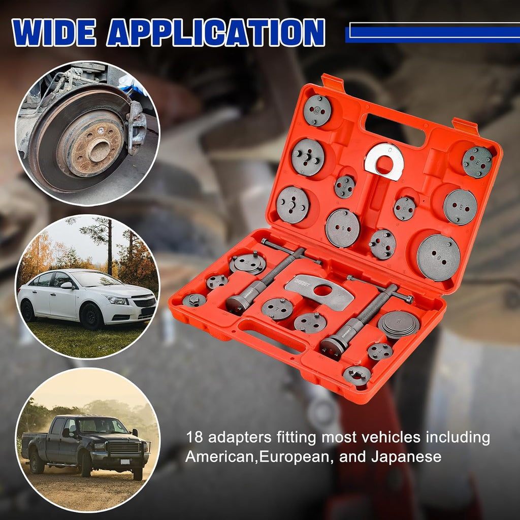 DASBET 24pcs Heavy Duty Disc Brake Caliper Tool Set Disc Brake Caliper Compressor Wind Back Tool Brake Spreading Tools (Red, 24pcs)