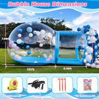 10FT Inflatable Bubble House Dome for Kids, Clear PVC Inflatable Bubble House Tent with Tunnel, Bubble Balloon House with 750W Air Blower, 600W Air Pump Inflatable Dome for Party (Blue, 10FT)