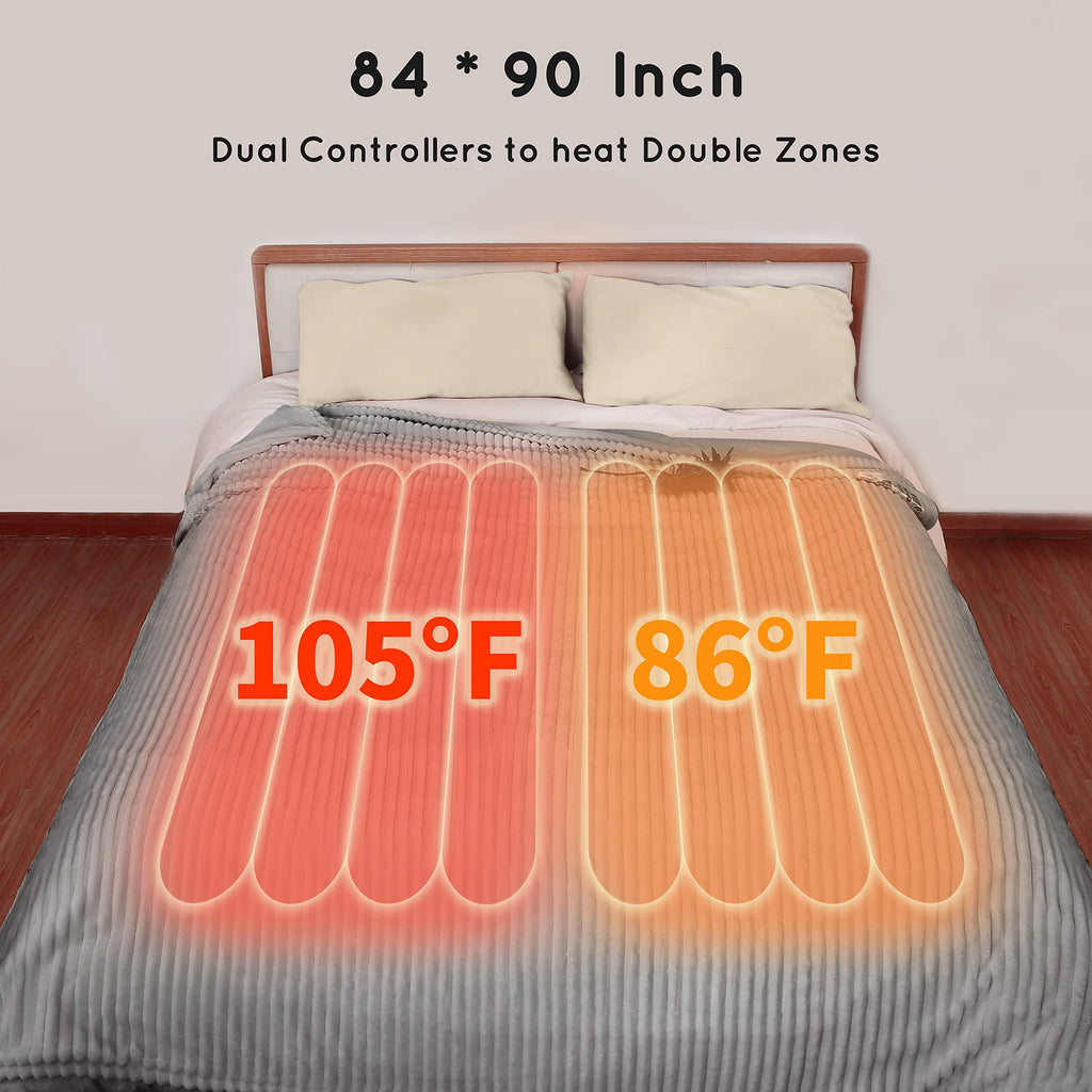 Couverture chauffante électrique DUODUO 72"x84" en polaire corail chaude avec 4 réglages de chaleur et arrêt automatique de 10 heures Protection contre la surchauffe - Gris 
