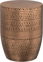 SIMPLIHOME Johnsen Metal Table - 15 inch Wide Solid Iron Drum Accent Table in Antique Copper with Tribal Pattern, Round Boho End Table for Living Room, Bedroom, or Home Office, Fully Assembled