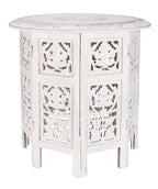 Wooden End Table for Living Room - 18x22 Burnt Finish Carved Side Table, Single Pillar Nightstand, Bedside Table for Books, Plants, Magazines, Small Space Accent Table