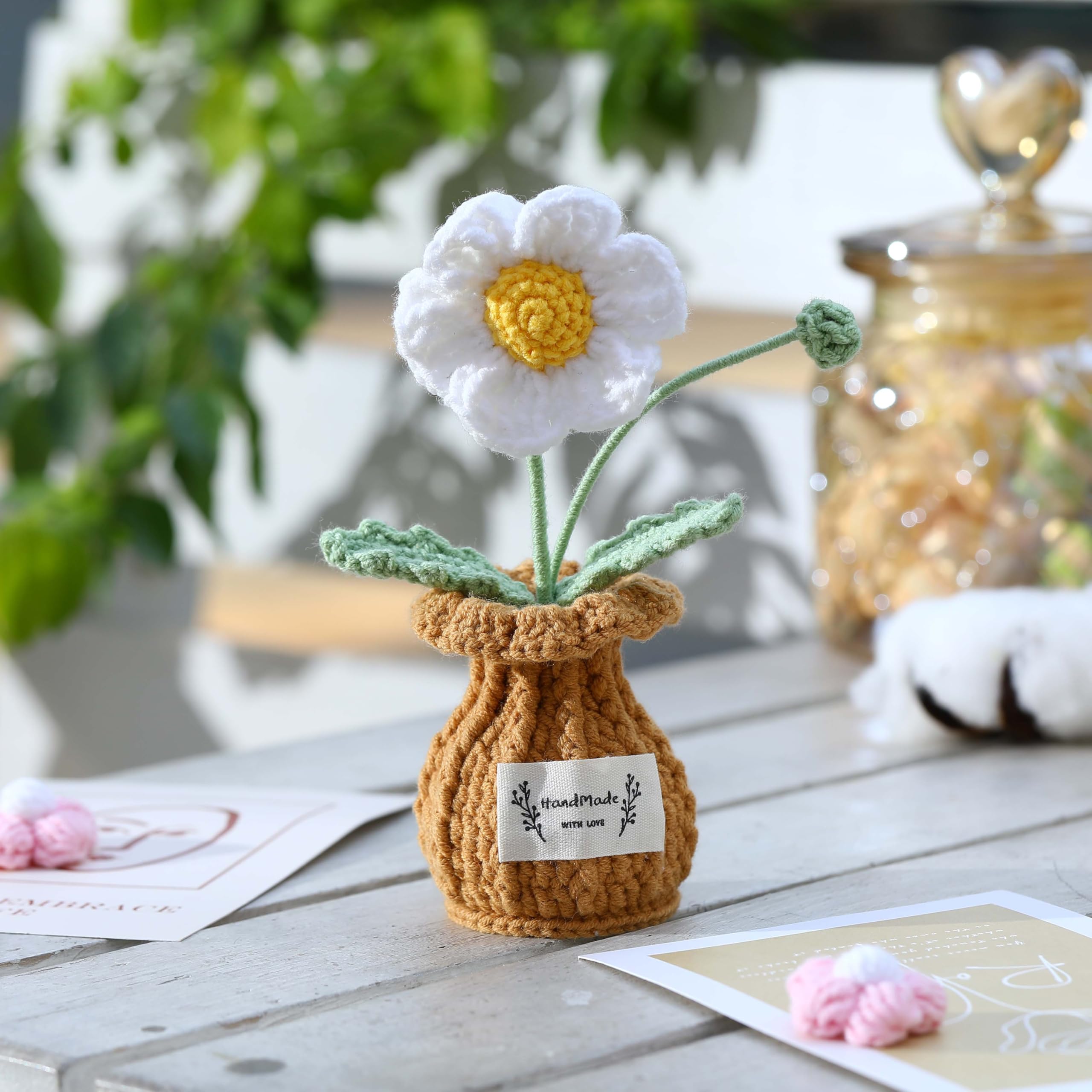 Crochet Flower Pot Forget-me-not Pink Thank You Crochet Gifts for Women Coworker Graduation & Mother's Day Gift Pink Crochet Potted Flower for Women Teacher| Handmade Knitted Potted Plant