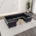 AVZEAR 3 Pieces Sectional U-Shaped Sofa, Leather Modular Sectional Couches Chesterfield Sofa Set, Modern Living Room Furniture Sets Upholstered Couch Set for Living Room, Office and Apartment, Black