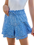 Pige blomstrede nederdele Børnemode elastisk høj talje flæse flydende shorts med snøre 5-14 år blå