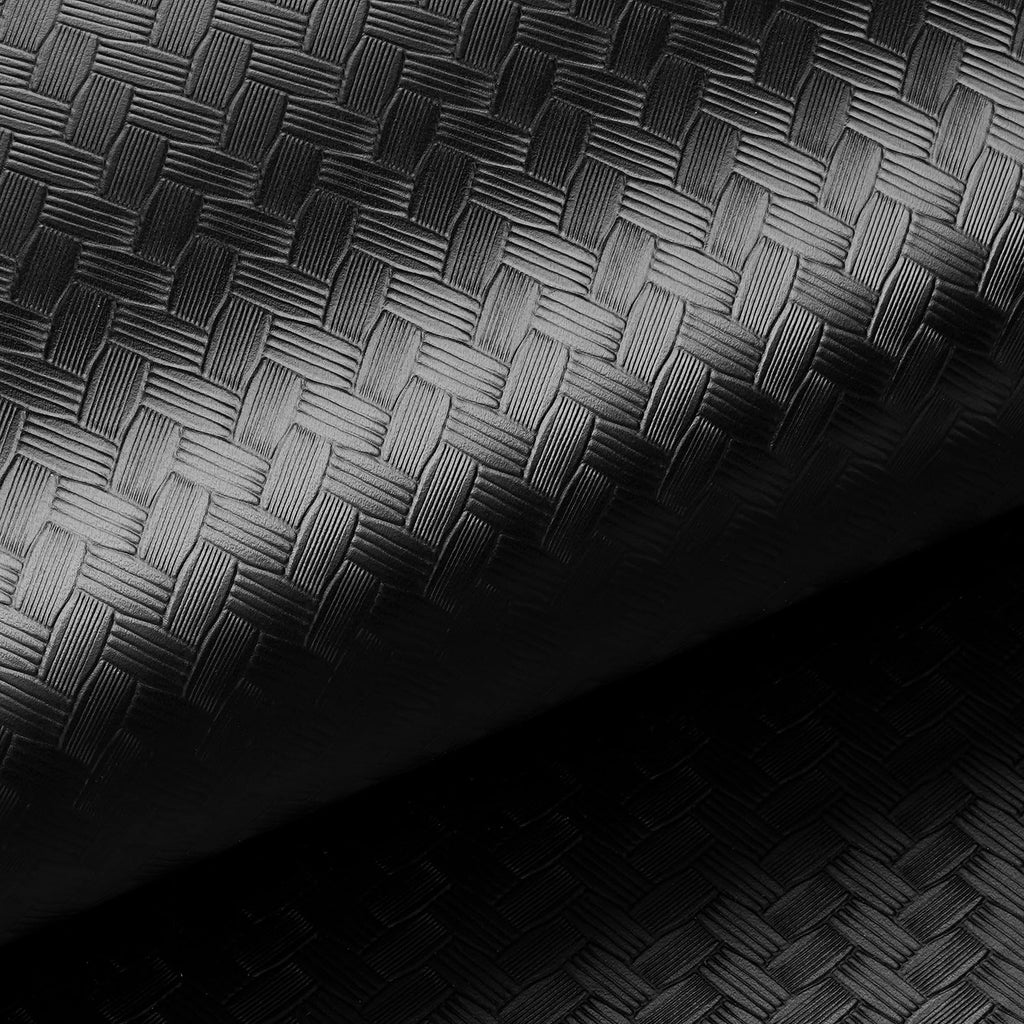 کاغذ دیواری حصیری بافت‌دار Livelynine مشکی قابل چسباندن و جدا کردن برای پوشش کابینت حمام و آشپزخانه، کاغذ تماس ضدآب مشکی برای کابینت‌ها 15.8x78.8 الگوی حصیری مات مدرن