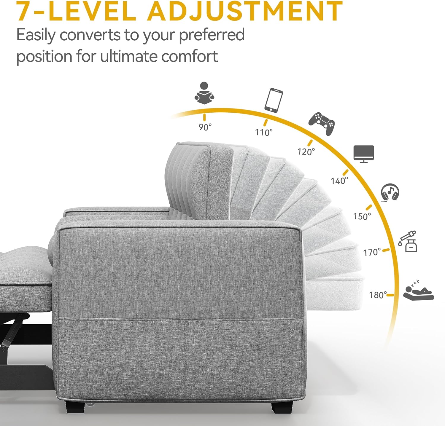 DWVO Convertible Sleeper Sofa Bed: 3-in-1 Loveseat Couch with Pullout Bed, 7-Level Adjustable Backrest, USB Ports, Storage Pockets, Pillows, Modern Lounge Furniture Light Gray