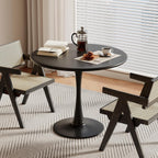 Black Small Tulip Table, 24 Inch Round Dining Table for 2 Person with Pedestal Base for Kitchen, Circle Bistro Table, Mid Century Modern Cafe Tables for Small Spaces in Living Room, Office, Pub, Bar