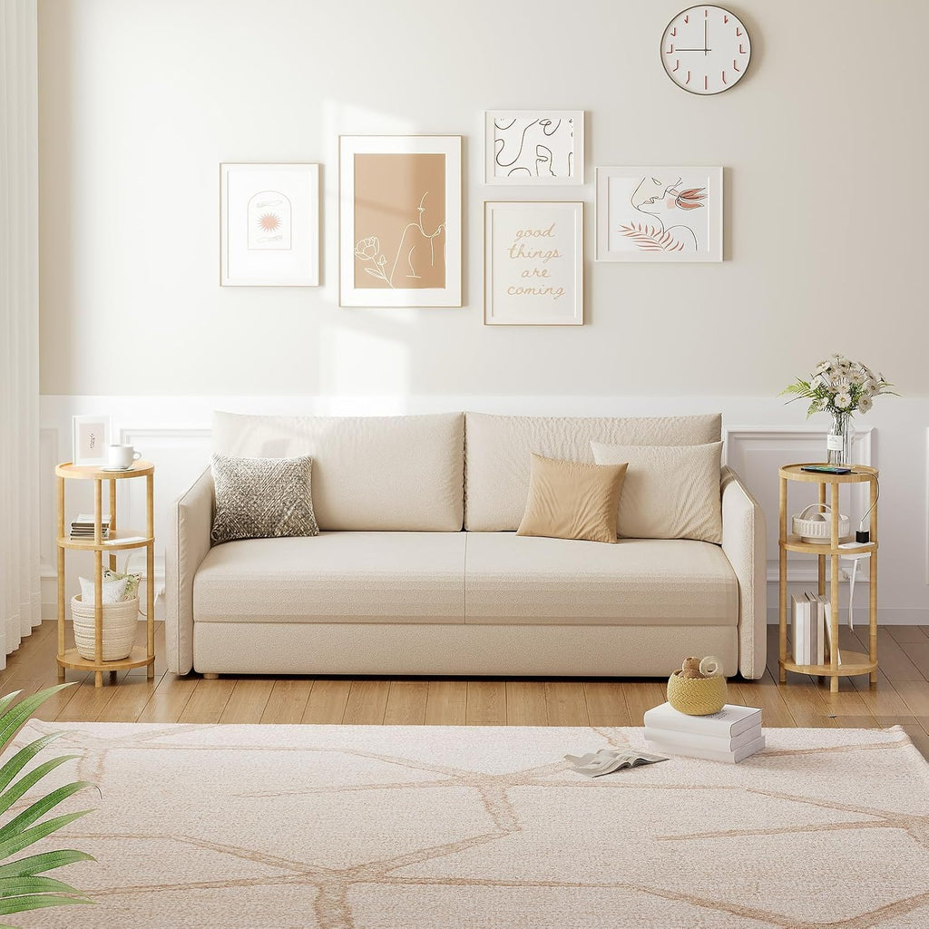 HOOBRO Set of 2 Small Round Side Tables with Charging Station, 3-Tier Round Bamboo End Tables, Easy Assembly, for Living Room, Bedroom, Apartment, Natural YL152UBZP201