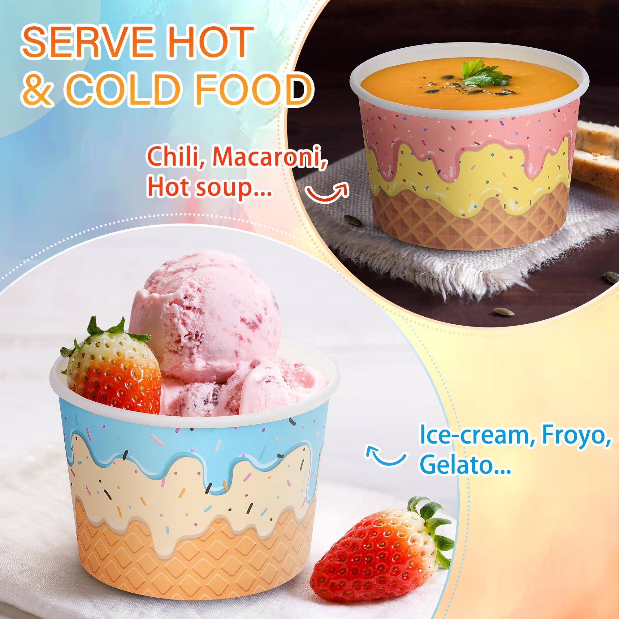 Aodaer 120 Stück 8 Unzen Einweg-Eiscremebehälter Sundae-Schalen Teeparty-Dekorationen Sommer-Snackbecher Papier-Dessert-Joghurt-Schalen Snack-Schalen Becher für Dessert Joghurt Party Bar Zubehör