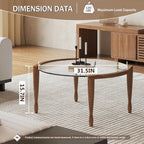 31.5" Round Glass Mid Century Modern Coffee Table with Wood Legs-Circle Tempered Glass Top Center Table, Unique Contemporary Center Table for Small Space