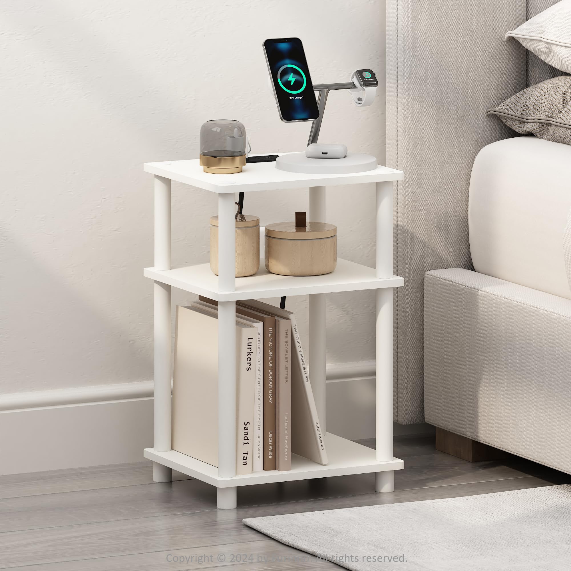 Furinno Just 3-Tier Turn-N-Tube Nightstand, 2-Pack, Columbia Walnut/Black