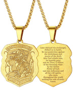 FaithHeart Saint Michael Necklace, Stainless Steel/18K Gold Plated St Michael the Archangel Pendant Amulet for Men Women with Gift Packaging