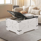 VEVOR 31.5" Farmhouse Coffee Table, Hinged Square Coffee Table with Large Storage Compartment, Wooden Rustic Cocktail Table for Living Room, Bedroom, Apartment, Studio, Black & White