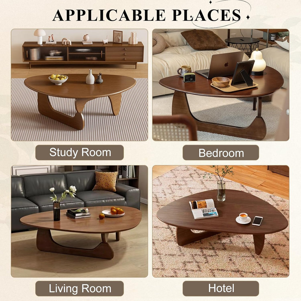 Modern Triangle Coffee Table: Unique Funky Soild Wood Coffee Tables for Living Room, Wooden Oval Mid-Century Modern Abstract Tea Tables for Patio Office Balcony Walnut 35" L x 24" W x 16" H