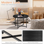 Coffee Table, 23.6" Coffee Tables for Living Room, Round Coffee Table with Metal Frame, Floor Table for Sitting on The Floor, Home, Office, Black