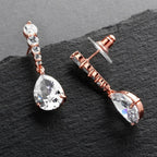 Mariell Rose Gold Cubic Zirconia Wedding Drop Earrings, Teardrop CZ Crystal, for Brides, Bridesmaid, Prom