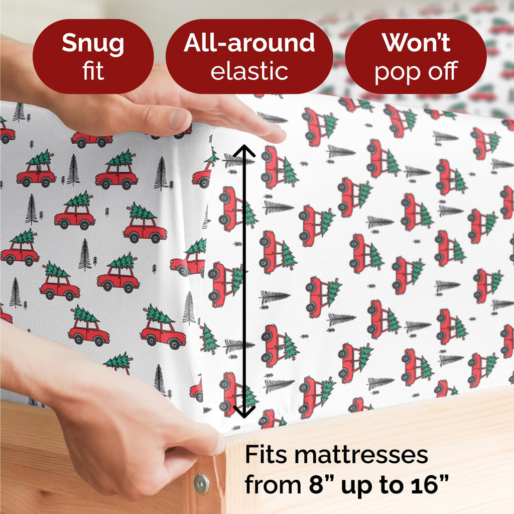 Komplet pościeli King Christmas Tree - Świąteczny wzór Xmas na lnie - Głębokie kieszenie - Dopasowany krój - 4 części - Bez zagnieceń - Wygodna i chłodząca świąteczna pościel zimowa - Łatwa w pielęgnacji - Przyjazna dzieciom