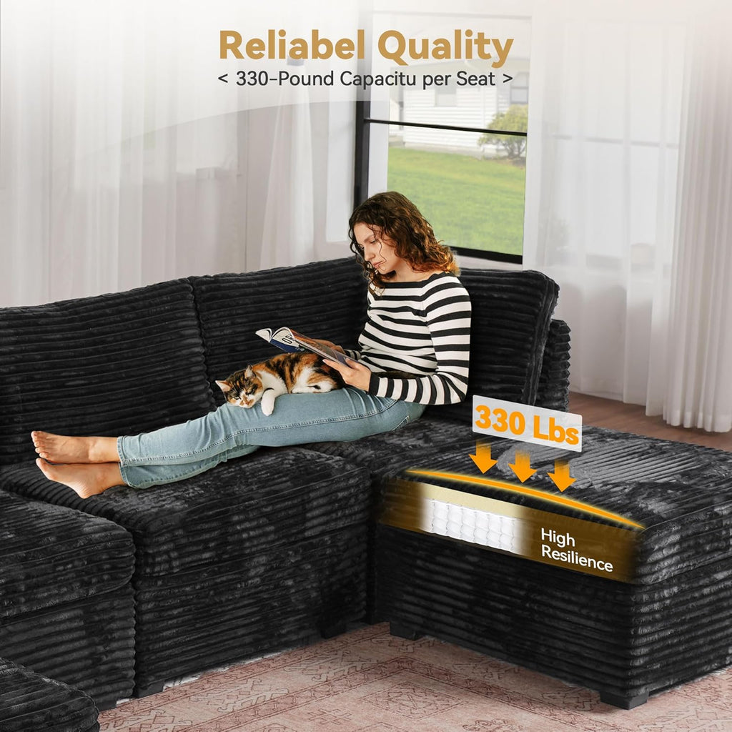 Modular Sectional Sofa,5 Pieces Sectional Couches for Living Room,L Shaped Cloud Couch Chaise Set, Black