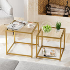 VILAWLENCE Coffee Table Set of 2, Modern Gold Glass Side Table, Metal Frame Square End Table, Center Tables, Nesting Coffee Table for Living Room, Bedroom and Small Spaces, 23.6in