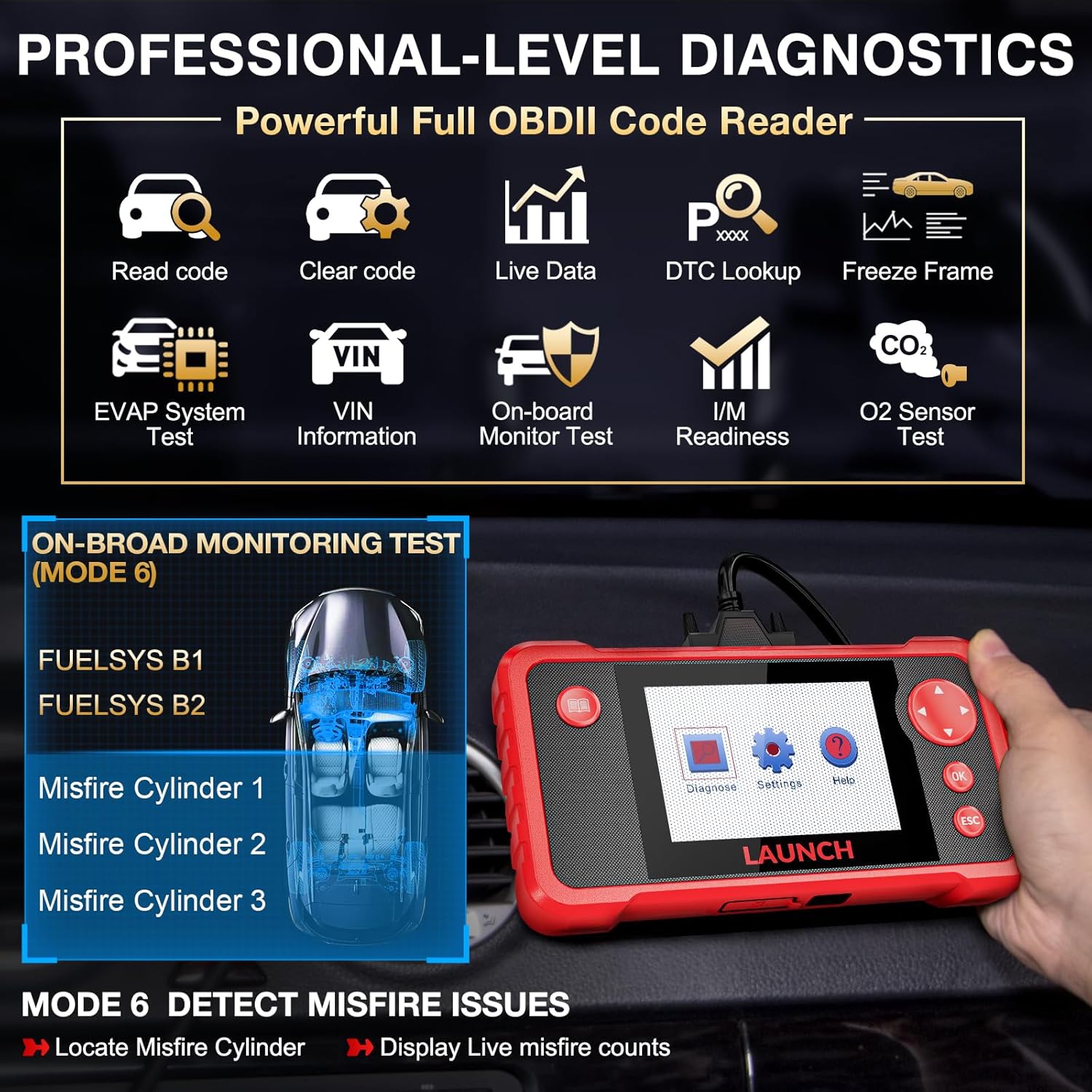 LAUNCH CRP123 V2.0 OBD2 Scanner-2025 New Model Engine/ABS/SRS/Transmission Diagnostic Scan Tool SRS Airbag Code Reader,3 Reset Oil Service/Throttle Relearn/SAS Reset,Lifetime Free Update