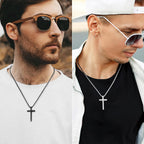 Romass 2 Pcs Cross Necklace for Men,Stainless Steel Pendant Silver Black Crosses Chain Jewelry Gifts Box 16-30 inches