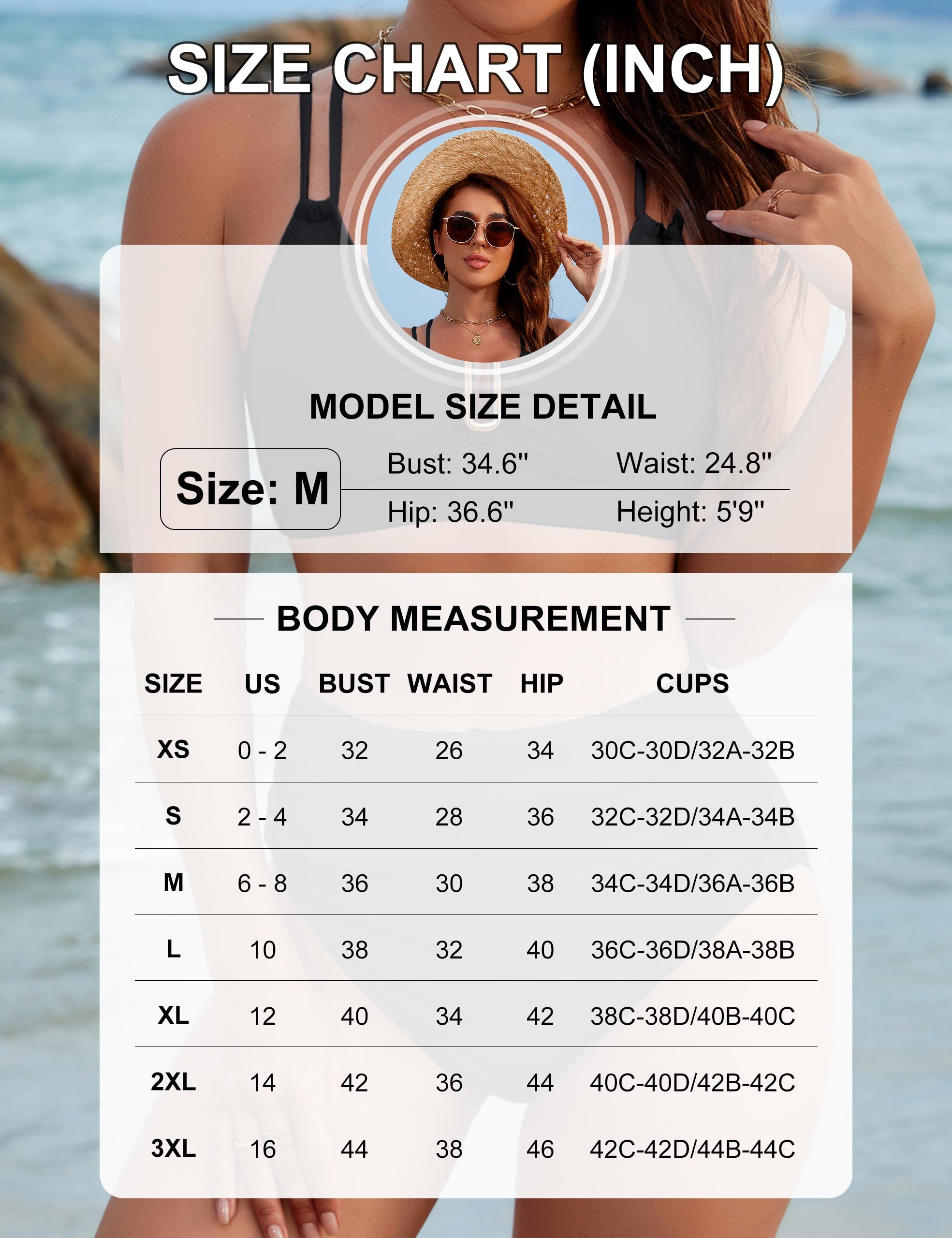 BMJL Womens High Waisted Bikini Sets Modest Tummy Control Swimsuits Cutout Crisscross Ruched Two Piece Bathing Suit(Black,L)