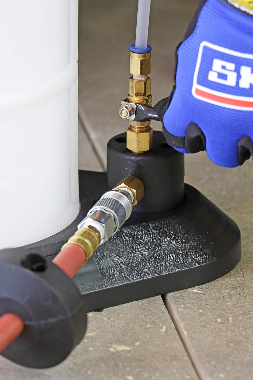 Mityvac MV7300 Pneumatic 2.3 Gallon Venturi Vacuum Pump Fluid Evacuator, Uses Compressed Air, Chemical-Resistant Polyethylene, Air Shut-Off Valve, Overflow Prevention, Quick-Drain Spout, Large Base