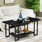 AWQM Marble Coffee Table, Faux Marble Top Rectangular Coffee Table with Black Metal Frame, 2 Tier Living Room Table for Living Room, Office, Balcony, White, 40 Inch