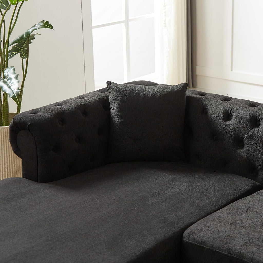 U-Shaped Oversized Symmetrical Sectional Sofa Couch Classic Chesterfield Scroll Armrest Button Tufted Sofa&Couch with Extra Wide Chaises and 2 Pillows for Living Room Home Theater/Office/Apartment