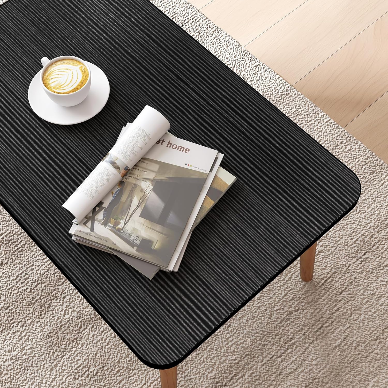 Square Coffee Table Low Table with 4 Solid Wood Sturdy Legs, Floor Table Desk for Sitting on The Floor, Storage and Living Room Furniture (Black)