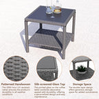 C-Hopetree Small Outdoor Coffee Side End Table for Outside Patio Storage, Gray All Weather Wicker with Glass Top, Square